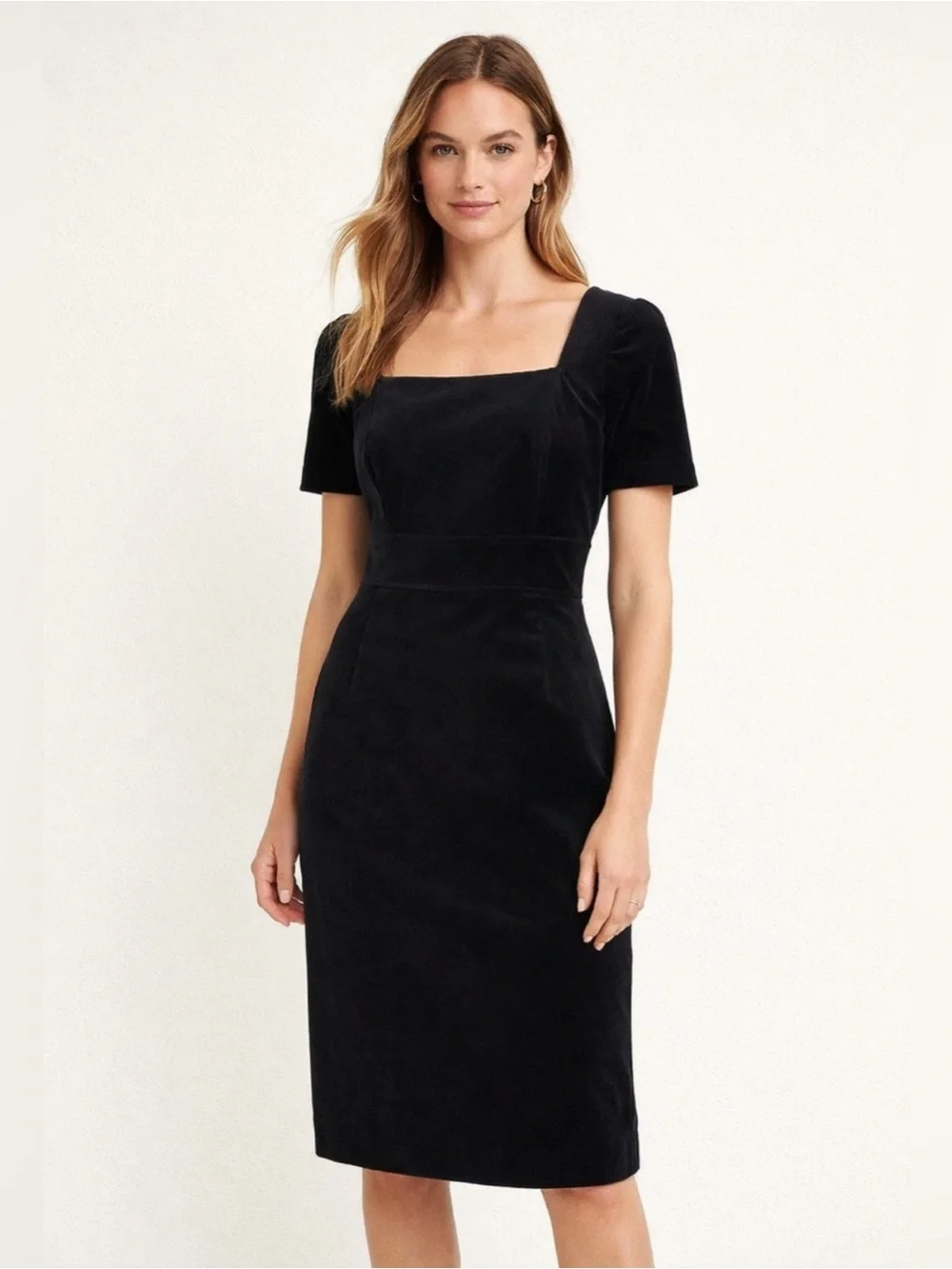 J.CREW Black Squareneck Sheath Dress Stretch Velvet Short Sleeve Size 10 NWT